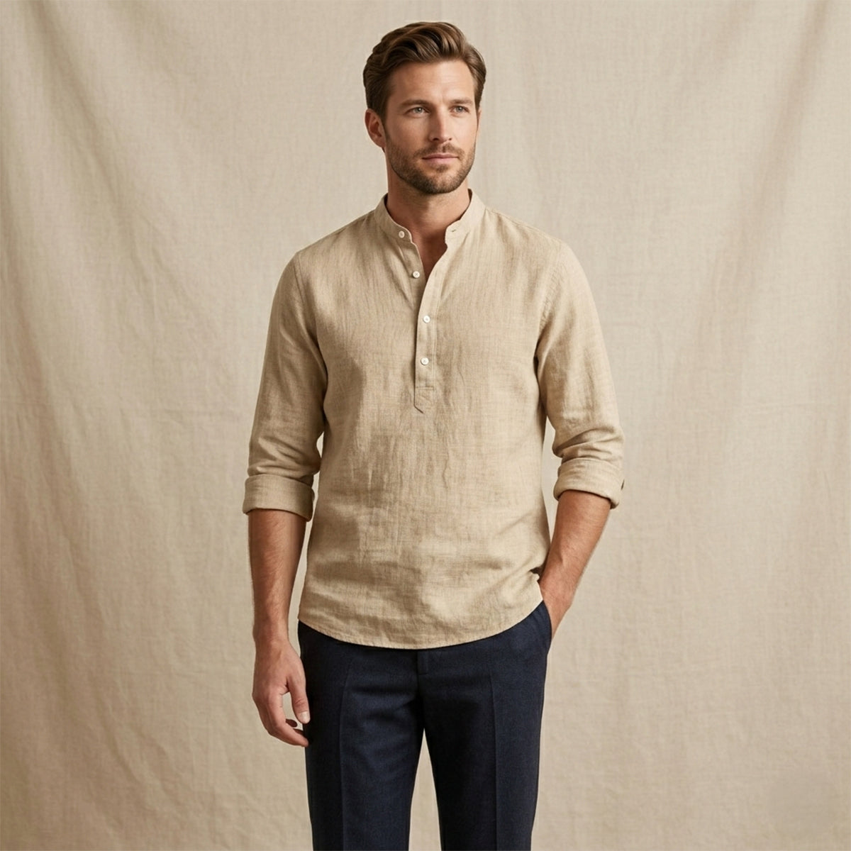 Men's Linen Casual Shirt Breathable Beige