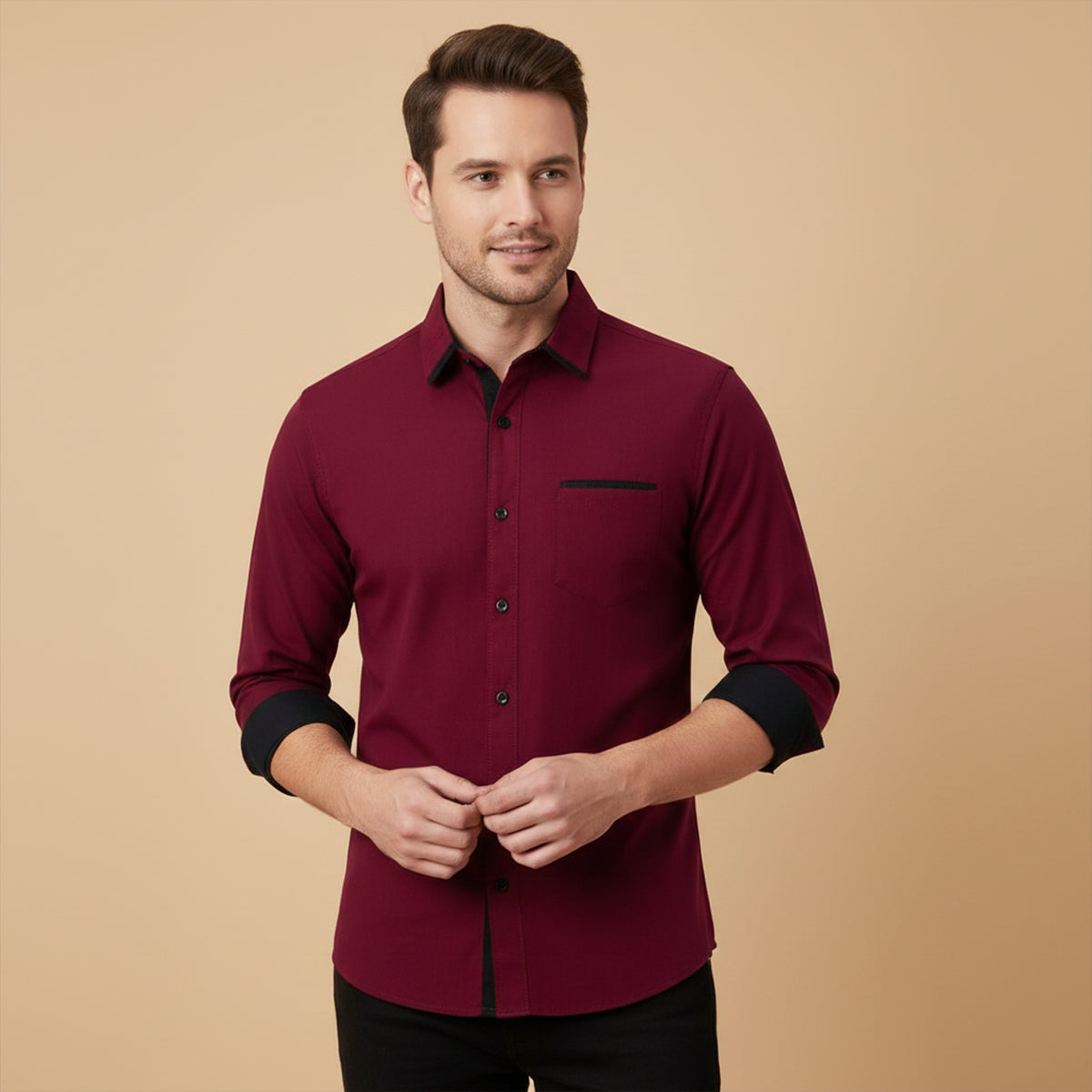 Men's Contrast Trim Button Up Shirt