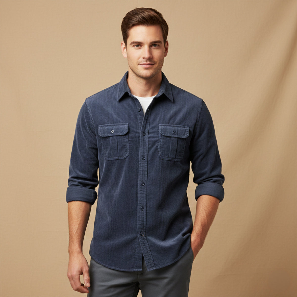 Veneto Men's Corduroy Button Up Shirt