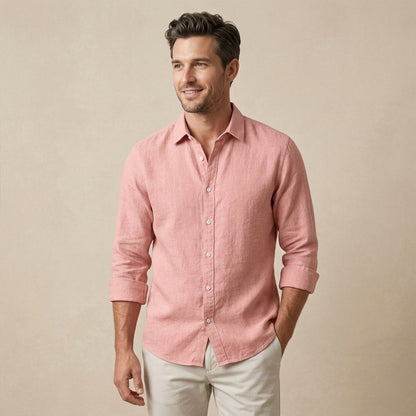 Men's Linen Casual Button Up Shirt Lightweight Beige