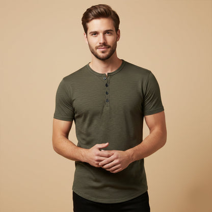 Men's Breathable Henley Collar T Shirt