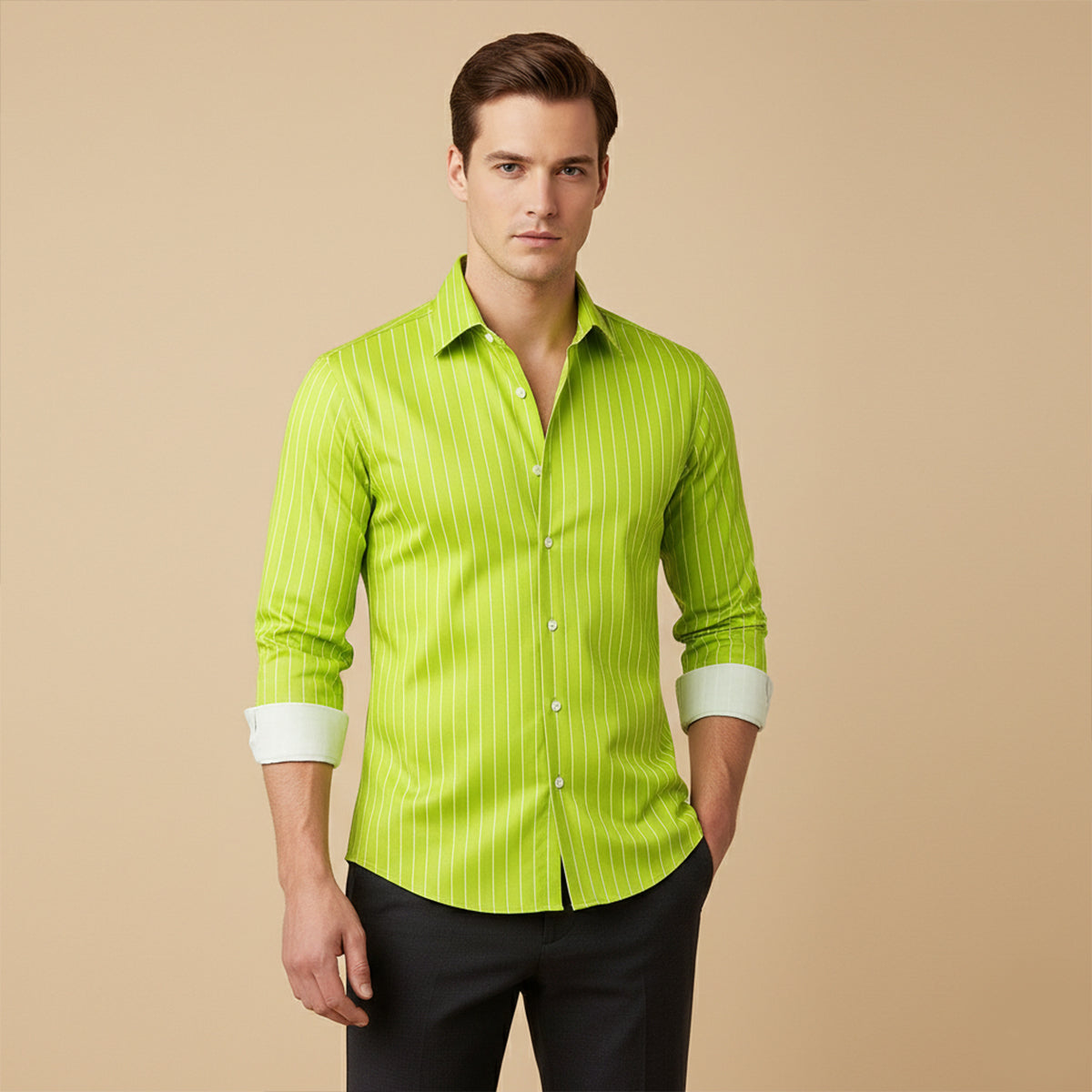 Men's Slim Fit Striped Button Up Shirt