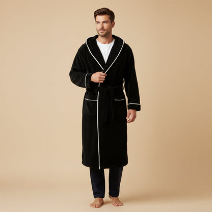 Men's Hooded Fleece Bathrobe With Belt