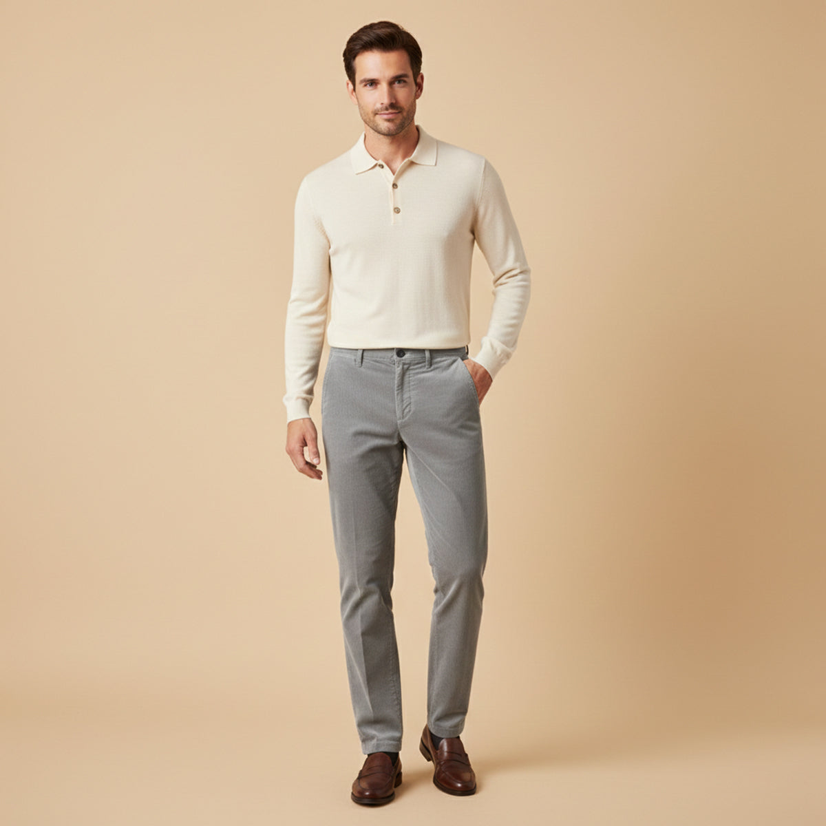 Men's Corduroy Pants Elastic Waist Casual