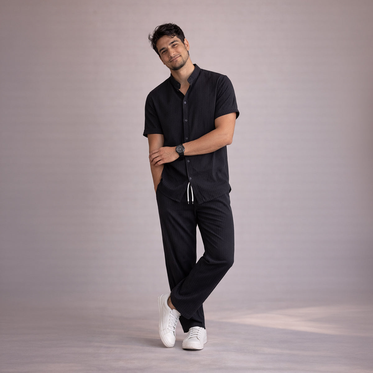 Men's Linen Summer Shirt Pants Set Soft Beige