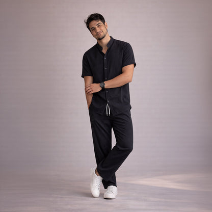 Men's Linen Summer Shirt Pants Set Soft Beige