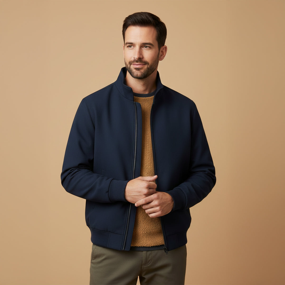 Men's Fleece Lined Windbreaker Lightweight Bomber Jacket