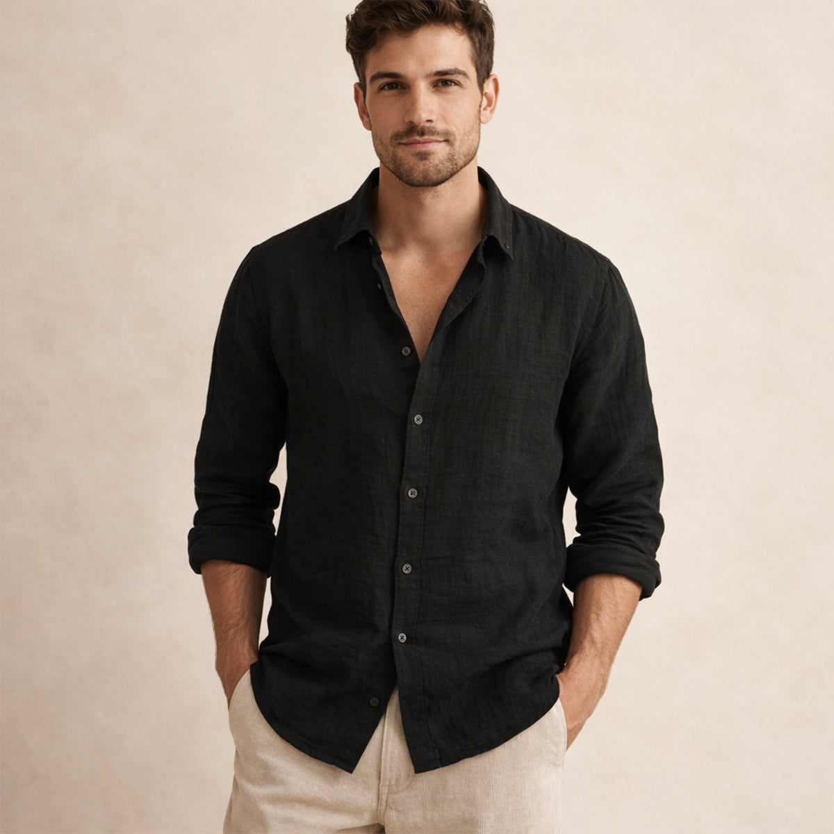 Men's Cotton Linen Button Up Beach Shirt