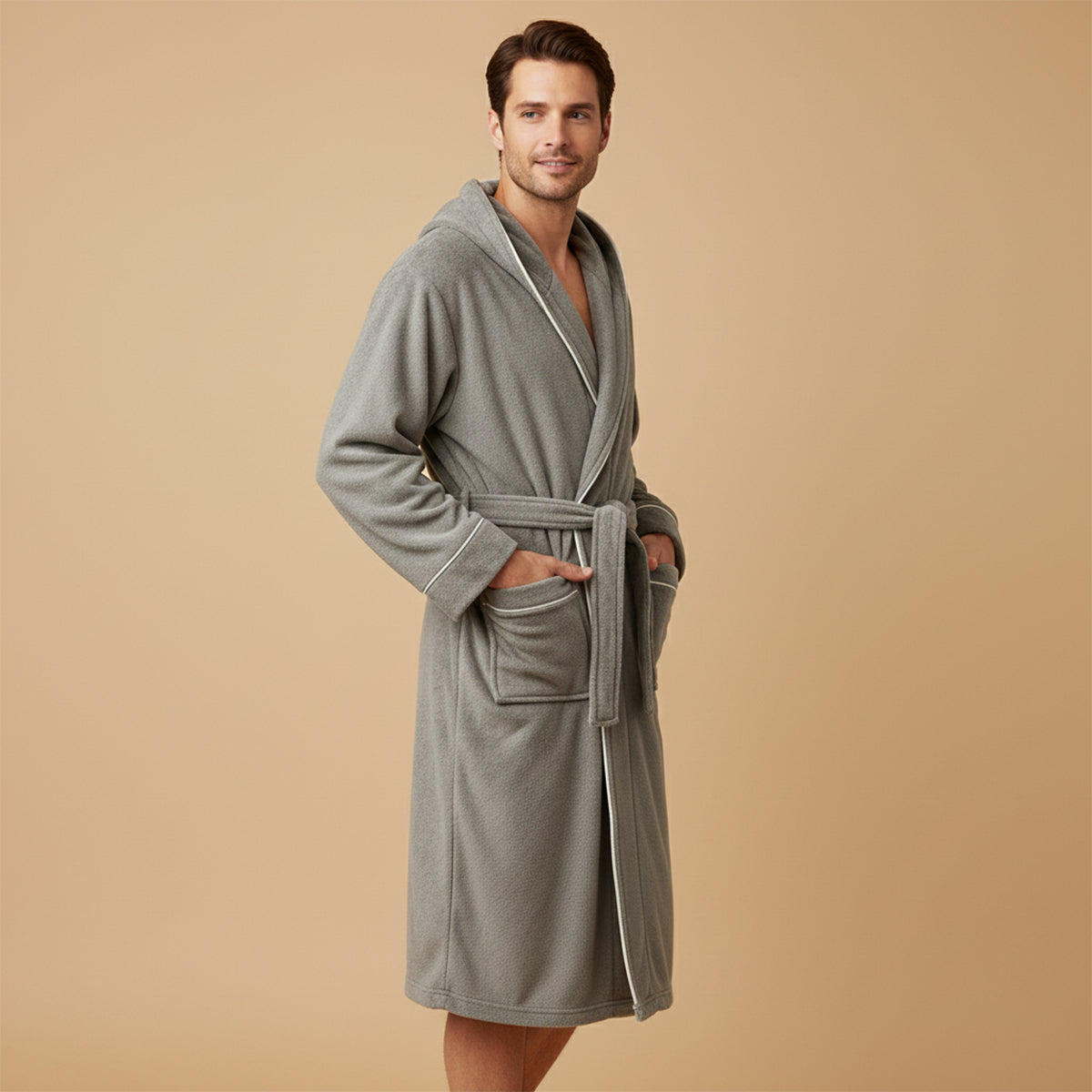 Men's Hooded Long Bathrobe Cotton With Belt