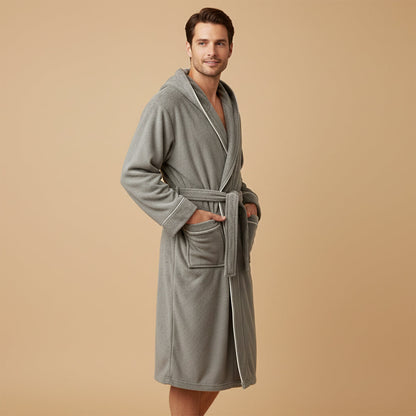 Men's Hooded Long Bathrobe Cotton With Belt