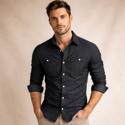 Men's Slim Fit Denim Shirt Double Pockets