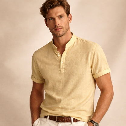 Mens Linen Button Up Shirt Lightweight Beige