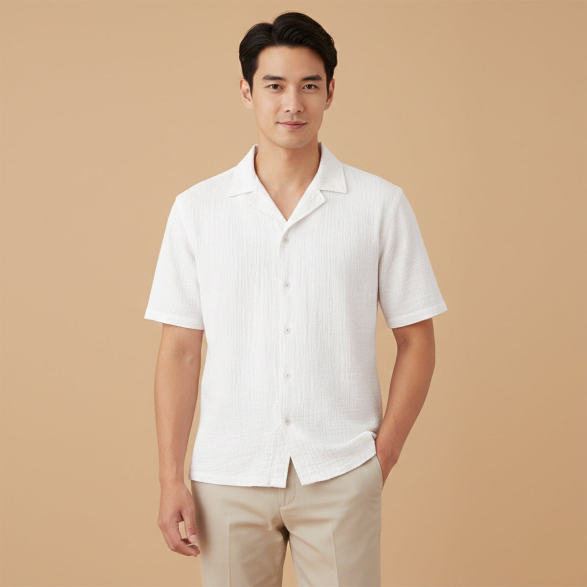 Men's Button Up Shirt Loose Fit Oxford Collar White