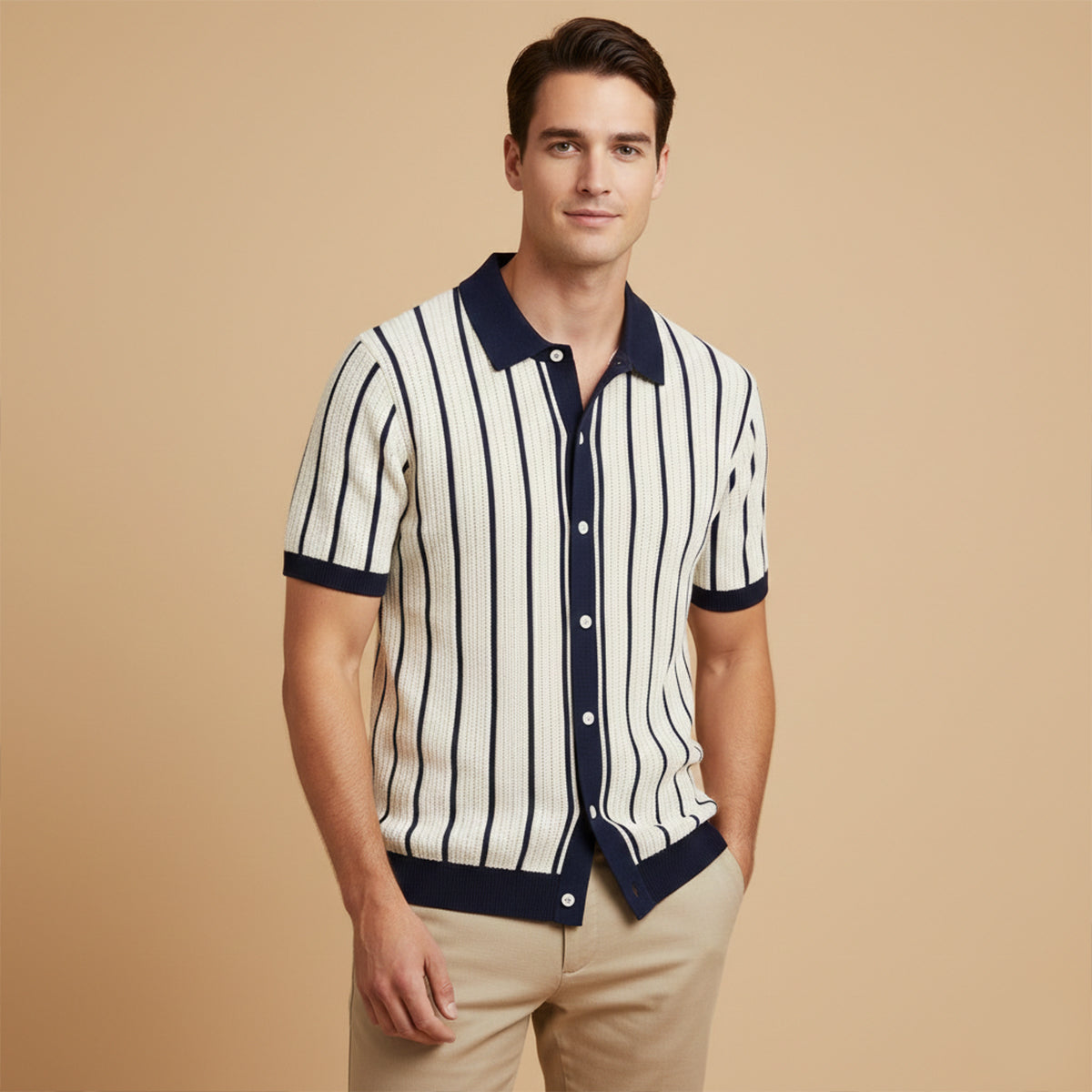 Men's Striped Polo Shirt Knit Cotton