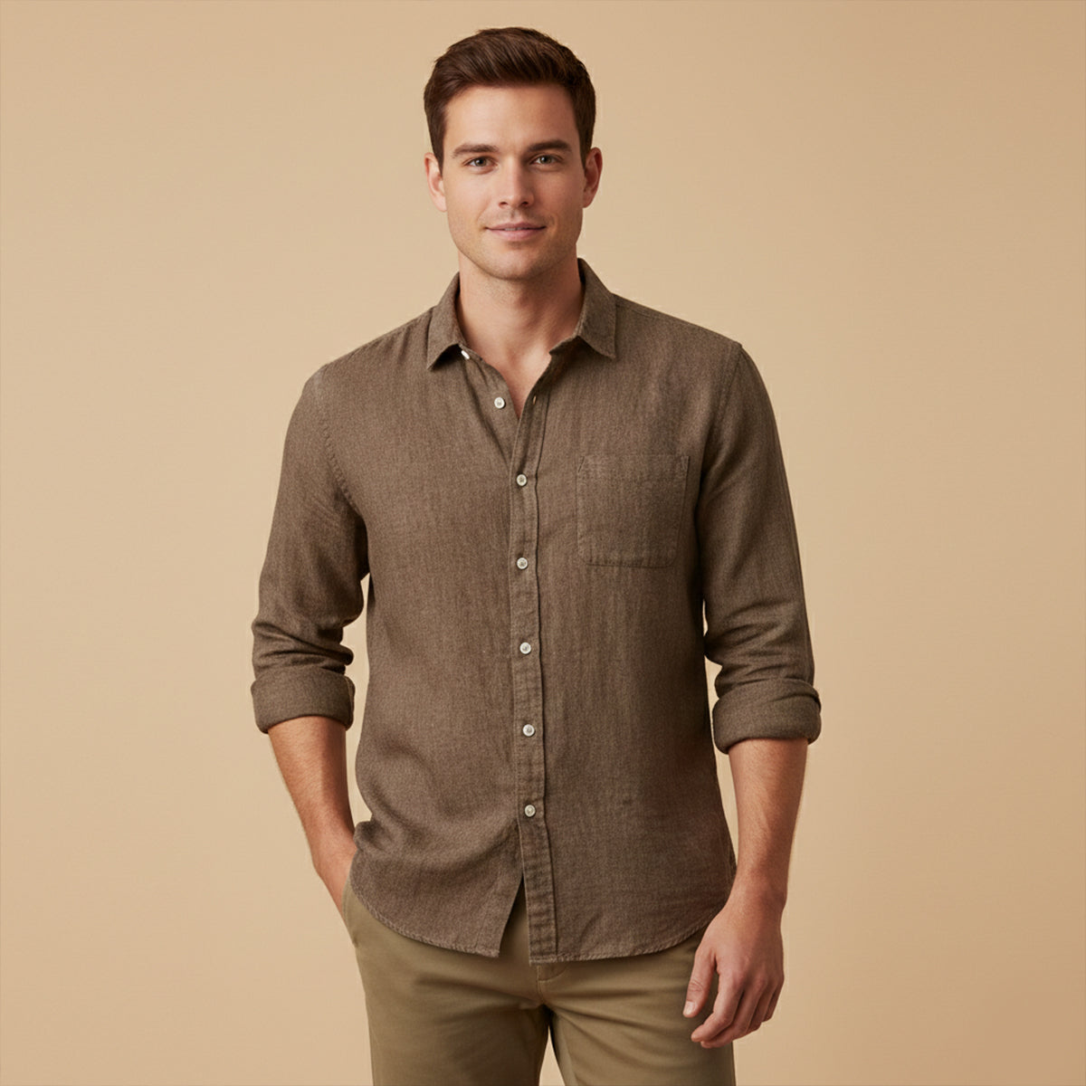 Men's Cotton Linen Shirt Lightweight Stand Collar