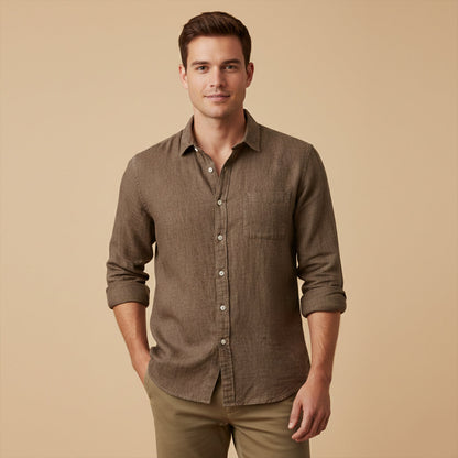 Men's Cotton Linen Shirt Lightweight Stand Collar