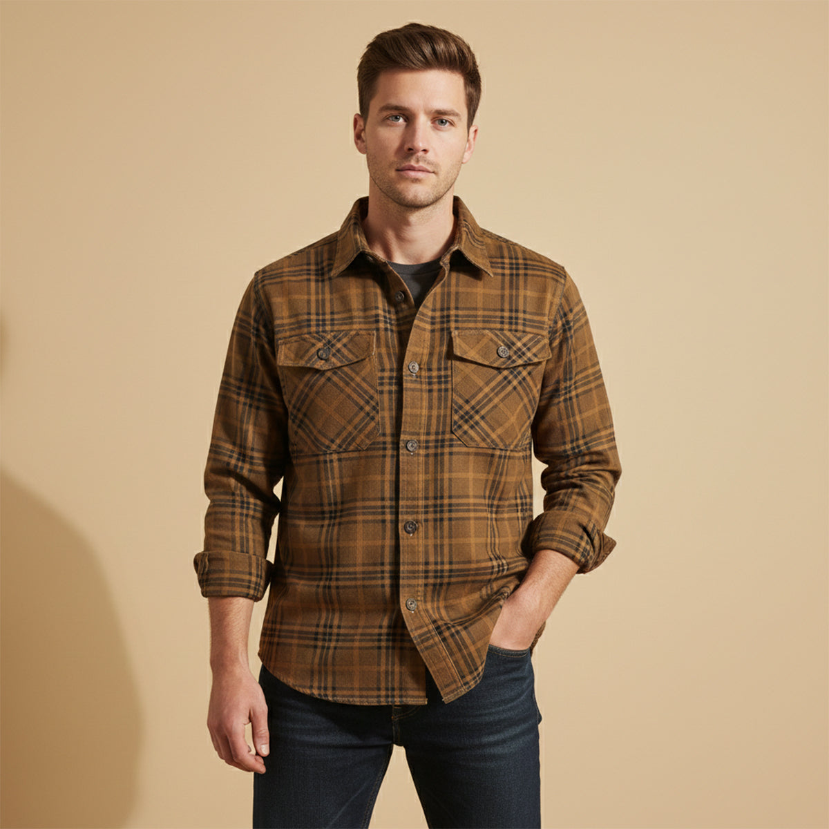 Men's Cotton Shirt Jacket Lightweight Checkered