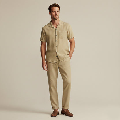 Men's Linen Beach Shirt Pants Set Lightweight