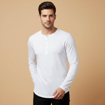 Men's Cotton Henley T Shirt Casual Button Neck