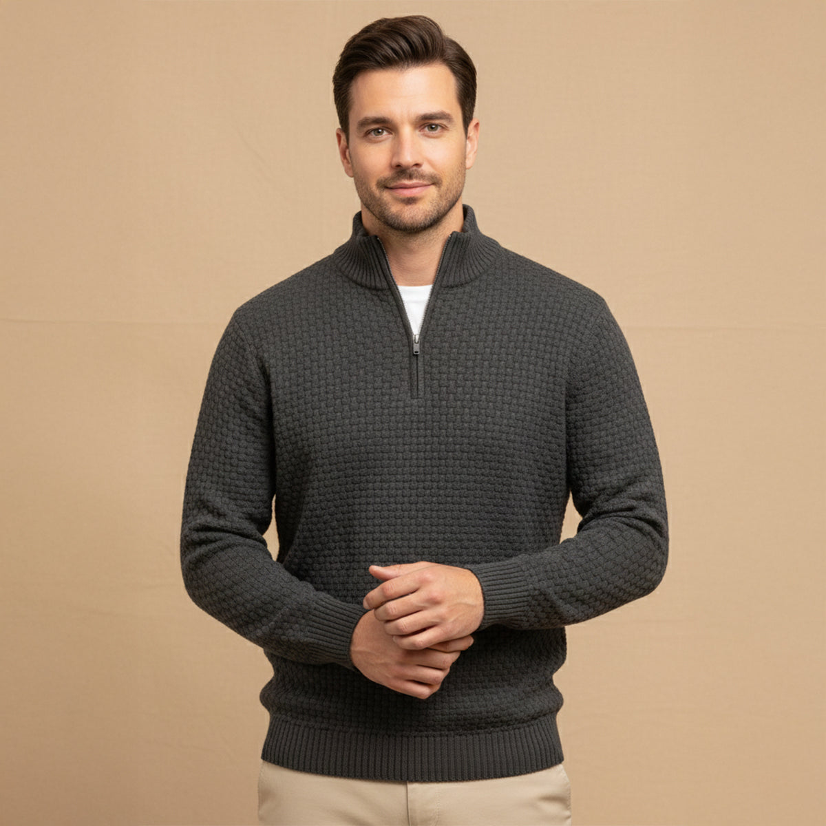 Men's Textured Quarter Zip Knit Sweater