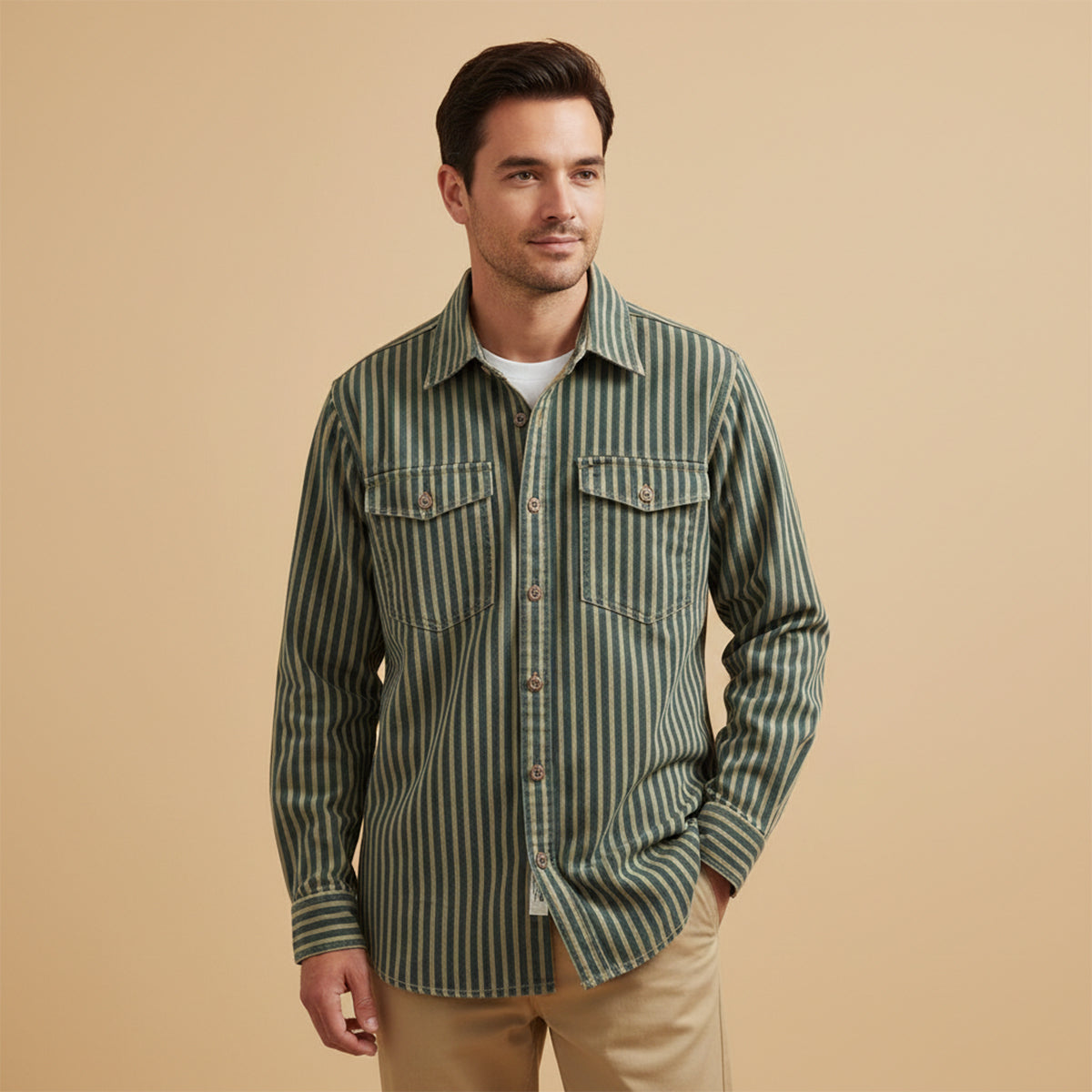 Men's Vertical Stripe Denim Shirt