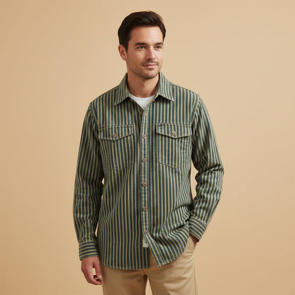 Men's Vertical Stripe Denim Shirt