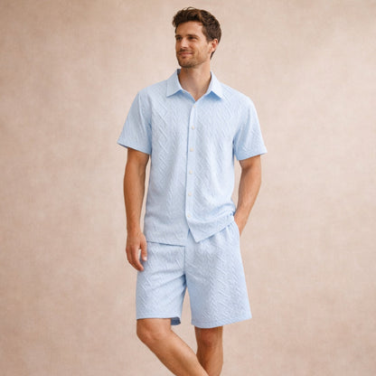 Men's Textured Summer Shirt And Shorts Set