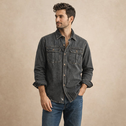 Men's Denim Shirt Jacket Striped Blue