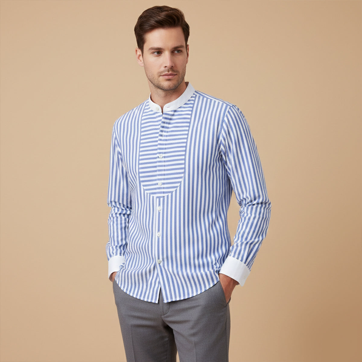 Men's Slim Fit Striped Dress Shirt Lightweight