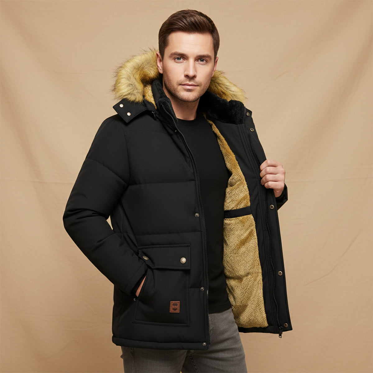 Men's Winter Parka Jacket Warm Fur Collar