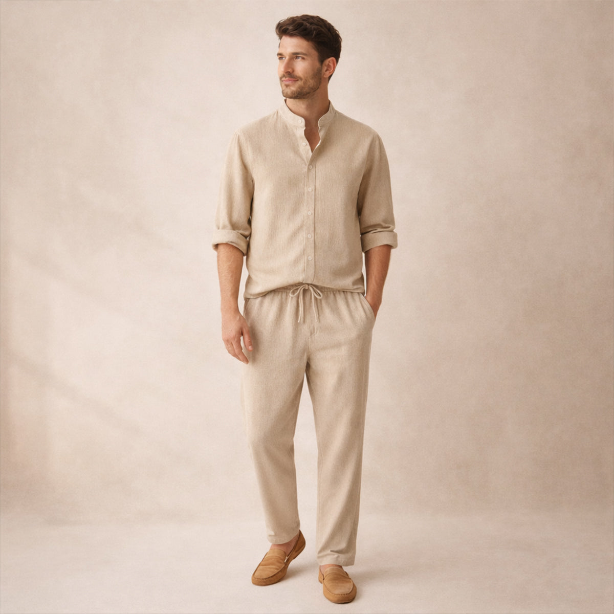 Men's Casual Shirt And Trousers Set