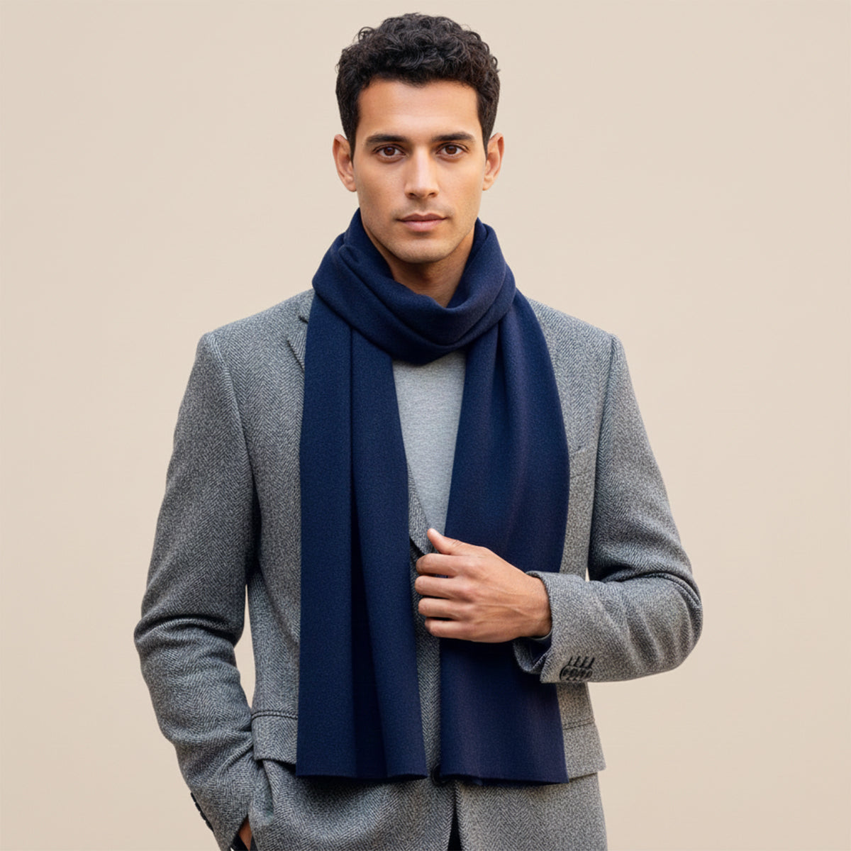 Men's Cashmere Merino Scarf Navy Blue