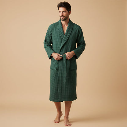 Men's Cotton Waffle Bathrobe Lightweight Beige