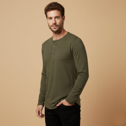 Men's Cotton Henley T Shirt Casual Button Neck