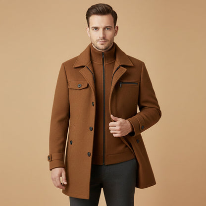 Men's Wool Blend Smart Jacket Zipper Button Closure