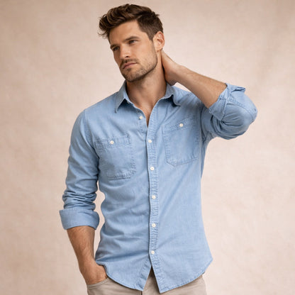 Men's Slim Fit Denim Shirt Double Pockets