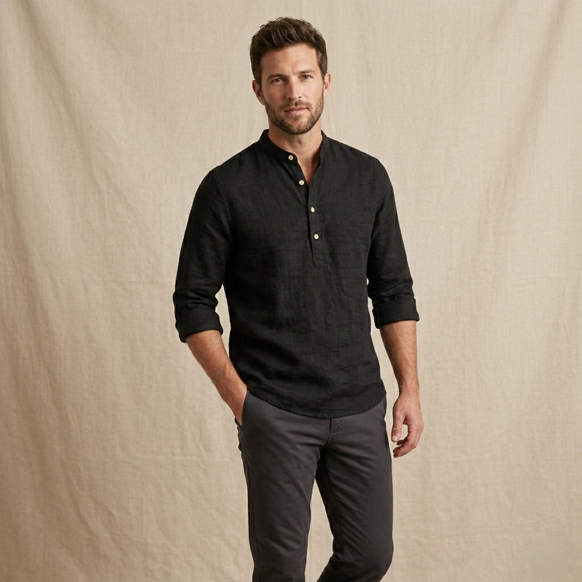 Men's Linen Casual Shirt Breathable Beige