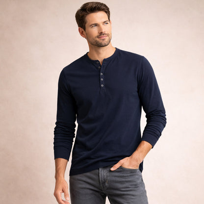 Mens Cotton Blend Henley Shirt Breathable