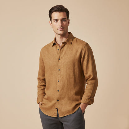 Men's Linen Button Up Shirt Loose Fit Beige