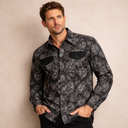 Men's Western Denim Shirt Two Tone Patchwork Soft Blue