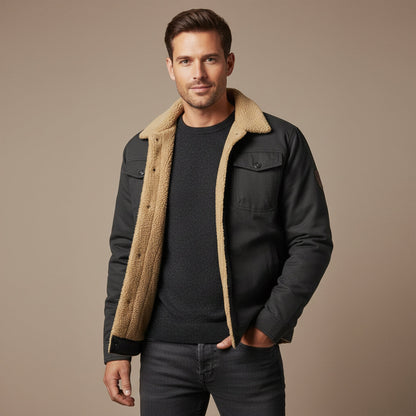 Men's Padded Bomber Jacket Sherpa Lined Shearling Collar