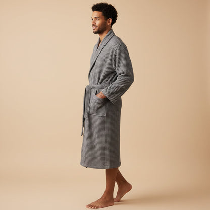 Men's Cotton Waffle Bathrobe Lightweight Beige
