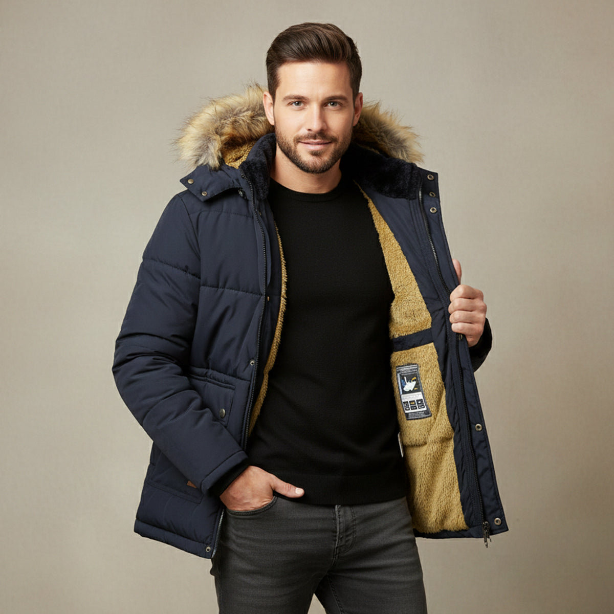 Men's Winter Parka Jacket Warm Fur Collar