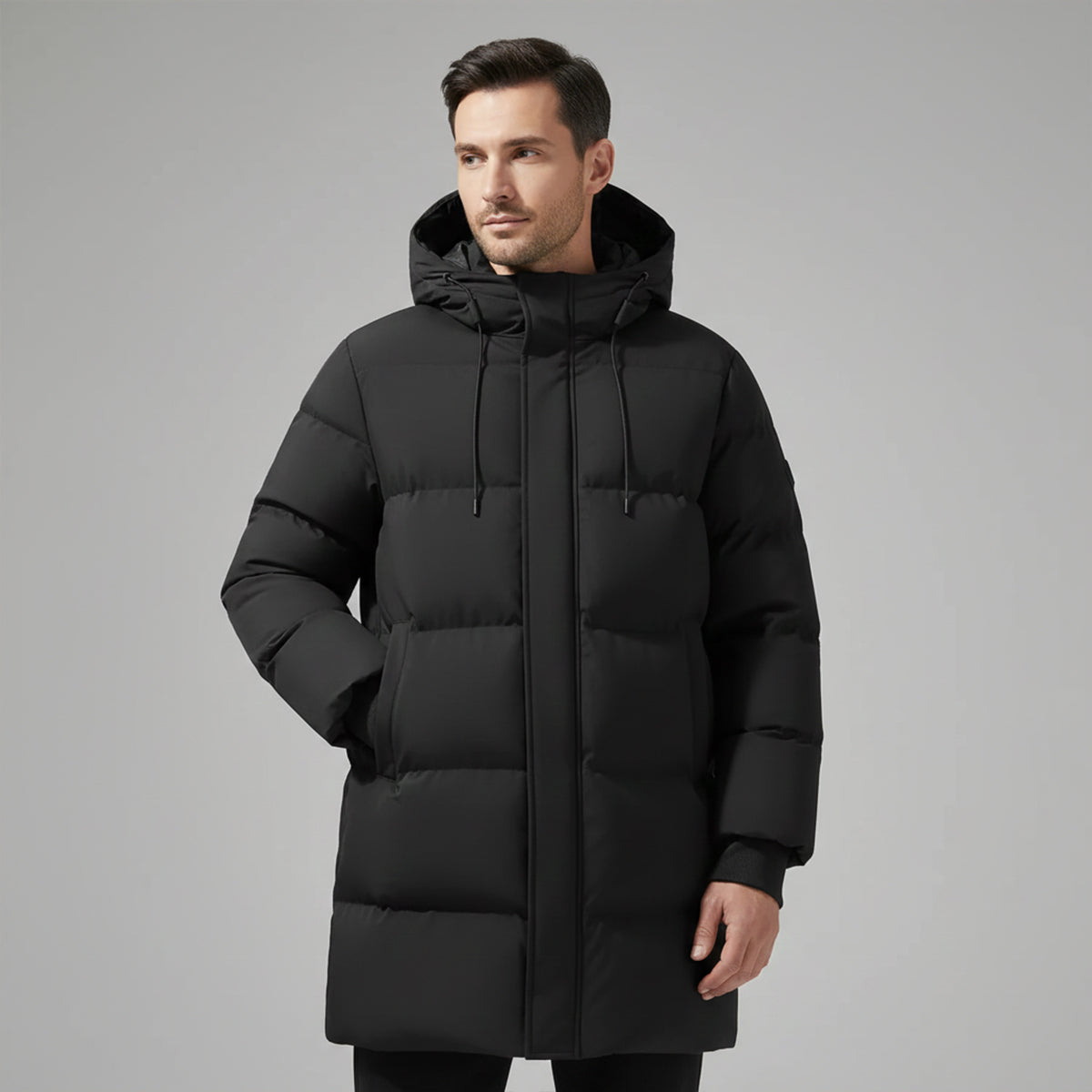 Men's Waterproof Hooded Puffer Parka Long Multi-Pocket