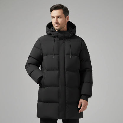Men's Waterproof Hooded Puffer Parka Long Multi-Pocket