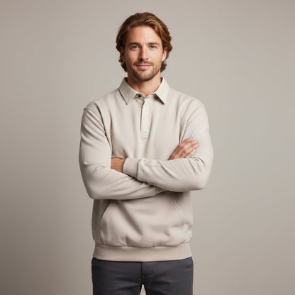 Men's Polo Sweatshirt Cotton Front Pocket