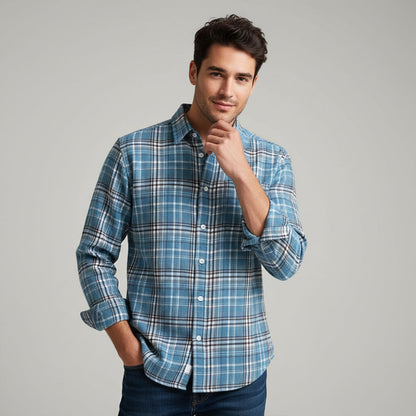 Men's Plaid Casual Shirt Loose Fit Retro Style