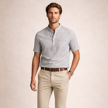 Men's Cotton Linen Henley Shirt Casual