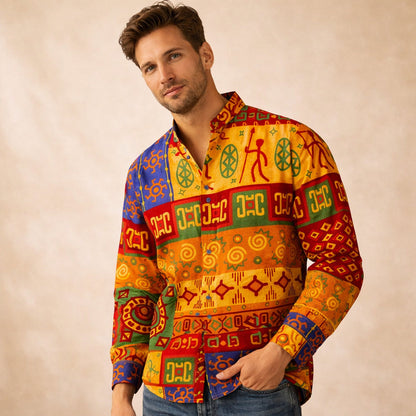 Men's Western Denim Shirt Two Tone Patchwork Lightweight Blue