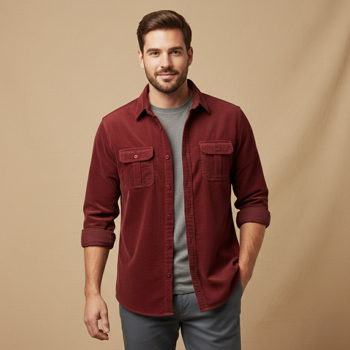 Veneto Men's Corduroy Button Up Shirt
